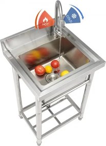 VEVOR RVS spoelbak, vrijstaande spoelbak, inclusief kraan en poten, 41 x 33 x 22 cm. Commerciële enkele spoelbak voor garage, restaurant, keuken, commerciële spoelbakken.