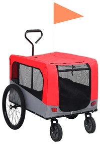 vidaXL Huisdierenfietskar 2-in-1 aanhanger loopwagen rood en grijs