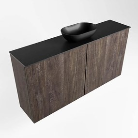 Mondiaz Fowy toiletmeubel 100cm dark brown met zwarte waskom midden zonder kraangat