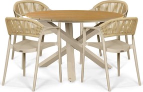 Tuinset Ronde Tuintafel 4 personen 125 cm Kunststof Taupe  Domani Furniture Toscano/Ancona