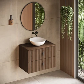 Muebles Mairi badmeubel ribbelfront 80cm walnoot met witte waskom