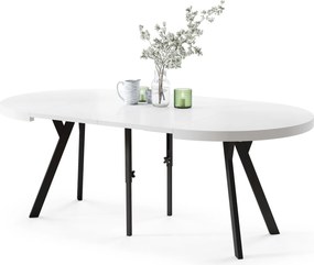 EXPANSO Wit mat/zwarte poten - GROTE RONDE TAFEL Ø110 UITBREIDBAAR TOT 310 cm met Y-POTEN LOFT/INDUSTRIAL