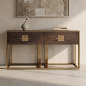 Kare Design Osaka Houten Sidetable Met Messing - 148.6 X 45cm.