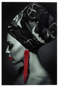 Kare Design Lady Red Earring Glas Schilderij Portret 80x120