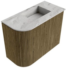 Mondiaz Joya DLux 50cm toiletmeubel ronding links dusk met wastafel faye rechts 1 kraangat glace
