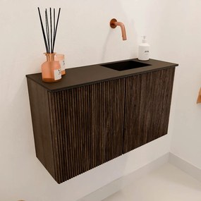 Mondiaz Joya 70cm toiletmeubel walnut met wastafel faye rechts zonder kraangat urban