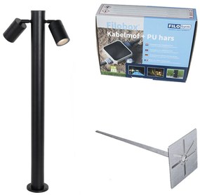 Buitenlamp zwart met grondpin en kabelmof 80cm 2-lichts IP44 - Duo