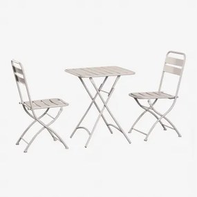 Set Van Vierkante Tafel 60x60 Cm Inklapbaar En 2 Inklapbare Keukenzitjes Van Staal Janti Tapioca Beige - Sklum