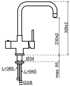 Selsiuz Inox kokend water kraan met combi extra boiler en U-uitloopkraan copper