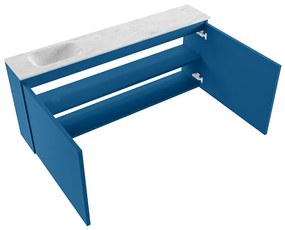 Mondiaz Ture DLux toiletmeubel 120cm jeans met wastafel opalo links met kraangat