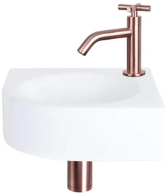Differnz Cleo fonteinset - 30x30x10cm - Kwartrond - 1 kraangat - Gebogen rose koper kraan - kruisgreep - Keramiek Wit 38.401.17