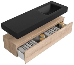 Zaro Alan badmeubel 140cm washed oak 1 lade met vrijhangende wastafel cloud rechts zonder kraangat urban