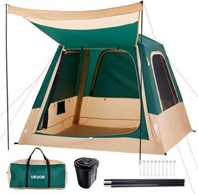 VEVOR Campingtent voor 4 personen, opblaasbare familietent met oplaadbare pomp, TPU-luchtslang en 5 gaasramen, cabinetent met draagtas voor gezinskamperen en wandelen, groen
