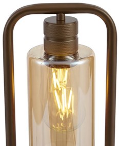 Hotel Chique tafellamp donker brons met amber glas - Stavelot