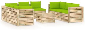 vidaXL 9-delige Loungeset met kussens groen geïmpregneerd hout