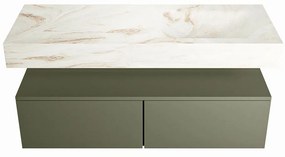 Mondiaz Alan DLux badmeubel 120cm army 2 lades met wastafel frappe rechts 1 kraangat