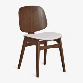Eetkamerstoel In Hout En Gestoffeerd Canada Donker Hout & Stof Chenille Beige – Crème - Sklum