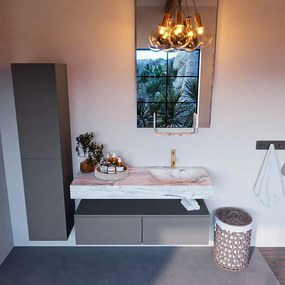 Mondiaz Alan DLux badmeubel 120cm plata 2 lades met wastafel glace rechts 1 kraangat