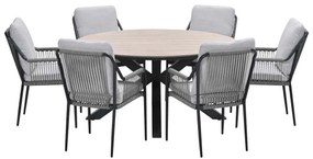 Garden Impressions Stevie tuinset 7-delig taupe - Tulli tuintafel Ø148x75 cm light teak vironwood