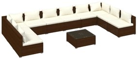 vidaXL 11-delige Loungeset met kussens poly rattan bruin