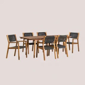 Rechthoekige Tafelset 160-210x90 Cm Uitschuifbaar En 6 Eetkamerstoelen Met Armleuningen In Acaciahout Tenay Grijs – Grafiet - Sklum
