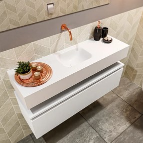 Mondiaz Andor toiletmeubel 100cm mat wit met witte wastafel midden zonder kraangat