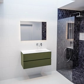 Mondiaz Vica 100cm badmeubel army 2 lades wastafel Moon rechts zonder kraangat