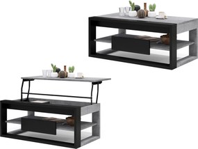 FRAME Millenium Beton/Zwart Mat - MODERNE TAFEL MET OPTILBAAR TAFELBLAD/IN HOOGTE VERSTELBAAR TAFELBLAD + OPBERGVAK + PLANK
