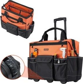 VEVOR Gereedschapstas met wielen, draagvermogen 50 kg, 27 zakken, werktas met verstelbare telescopische handgreep en stabiele standaard, gereedschapstasorganizer voor bouw, monteurs, 510 x 310 x 450 mm