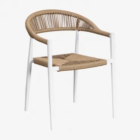 Stapelbare Set Van 4 Tuinstoelen Met Armleuningen Van Aluminium En Synthetisch Riet Amatria Glaciale Wit - Sklum