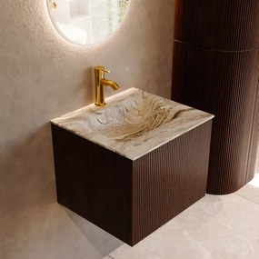 Mondiaz Kurve-dlux 50cm badmeubel ruby met 1 lade en wastafel grunne midden 1 kraangat glace
