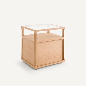 Nachtkastje van eikenhout, fineer en glas, Iéna E. Gallina