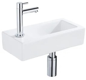 FugaFlow Efficiente Pietra Fonteinset - 37.5x18.5x9cm - keramiek - kraangat links - fonteinkraan chroom - afvoerplug - verlaagd sifon - Mat wit SW1122450/SW696209/SW696219/SW696234