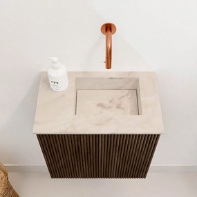 Mondiaz Joya DLux 40cm toiletmeubel walnut met wastafel faye rechts zonder kraangat frappe
