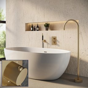Saniclear Brass Stripes Pro inbouw badkraan met vrijstaande uitloop geborsteld messing - mat goud