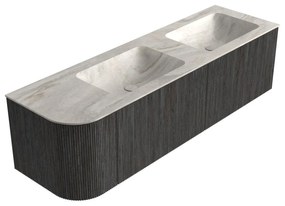 Mondiaz Kurve-dlux 155cm badmeubel ronding links shadow met 2 lades en 1 deur en wastafel leaf dubbel/rechts zonder kraangat ostra