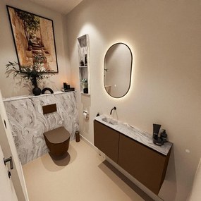 MONDIAZ TURE-DLUX 100cm toiletmeubel Rust. EDEN wastafel Glace positie links. Zonder kraangat. TUREDX100RUSL0GLA