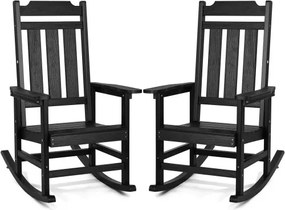 VEVOR 2-pack schommelstoel voor op de veranda, HIPS schommelstoel voor buiten, schommelstoel voor op het terras met hoge rugleuning en soepele armleuningen, ondersteunt tot 180 kg, voor tuin, balkon en veranda, zwart