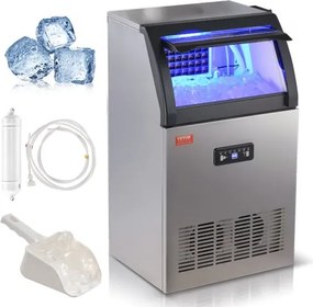VEVOR Commerciële ijsblokjesmachine 52 kg / 24 uur, lichtgewicht ijsblokjesmachine, opslagcapaciteit 15 kg ijs, 50 ijsblokjes, roestvrijstalen ijsblokjesmachine inclusief waterfilter en ijsschep
