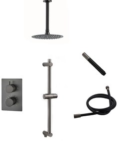 Saniclear Iron Pro inbouw regendouche met plafondarm, 20cm hoofddouche en glijstang gunmetal