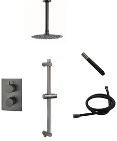 Saniclear Iron Pro inbouw regendouche met plafondarm, 20cm hoofddouche en glijstang gunmetal