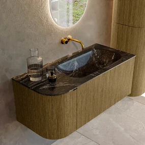 Mondiaz Kurve-dlux 105cm badmeubel ronding links dusk met 1 lade en deur en wastafel big small rechts zonder kraangat lava