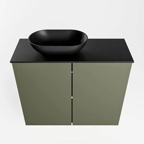 Mondiaz Fowy toiletmeubel 60cm army met zwarte waskom links en kraangat