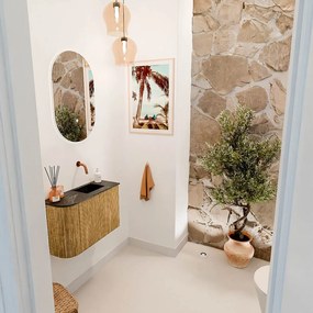 Mondiaz Joya DLux 60cm toiletmeubel ronding links oak met wastafel faye rechts zonder kraangat lava