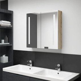 vidaXL Badkamerkast met spiegel en LED 62x14x60 cm wit en eikenkleurig
