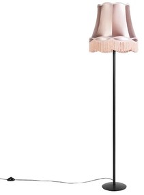 Retro vloerlamp zwart met Granny kap roze 45 cm - Simplo Landelijk / Rustiek E27 cilinder / rond rond Binnenverlichting Lamp