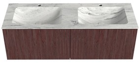 Mondiaz Kurve-dlux 130cm badmeubel ruby met 2 lades en wastafel leaf dubbel 2 kraangaten opalo