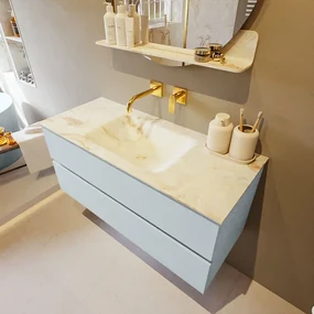 Mondiaz Vica DLux badmeubel 110cm clay 2 lades met wastafel frappe midden zonder kraangat