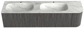 Mondiaz Kurve-dlux 175cm badmeubel ronding rechts shadow met 2 lades en 1 deur en wastafel stor small dubbel/links 2 kraangaten opalo