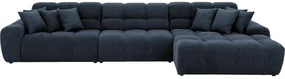 Goossens Excellent Bank Kubus - 30 X 30 Cm Stiksel blauw, stof, 1,5-zits, modern design met chaise longue rechts
